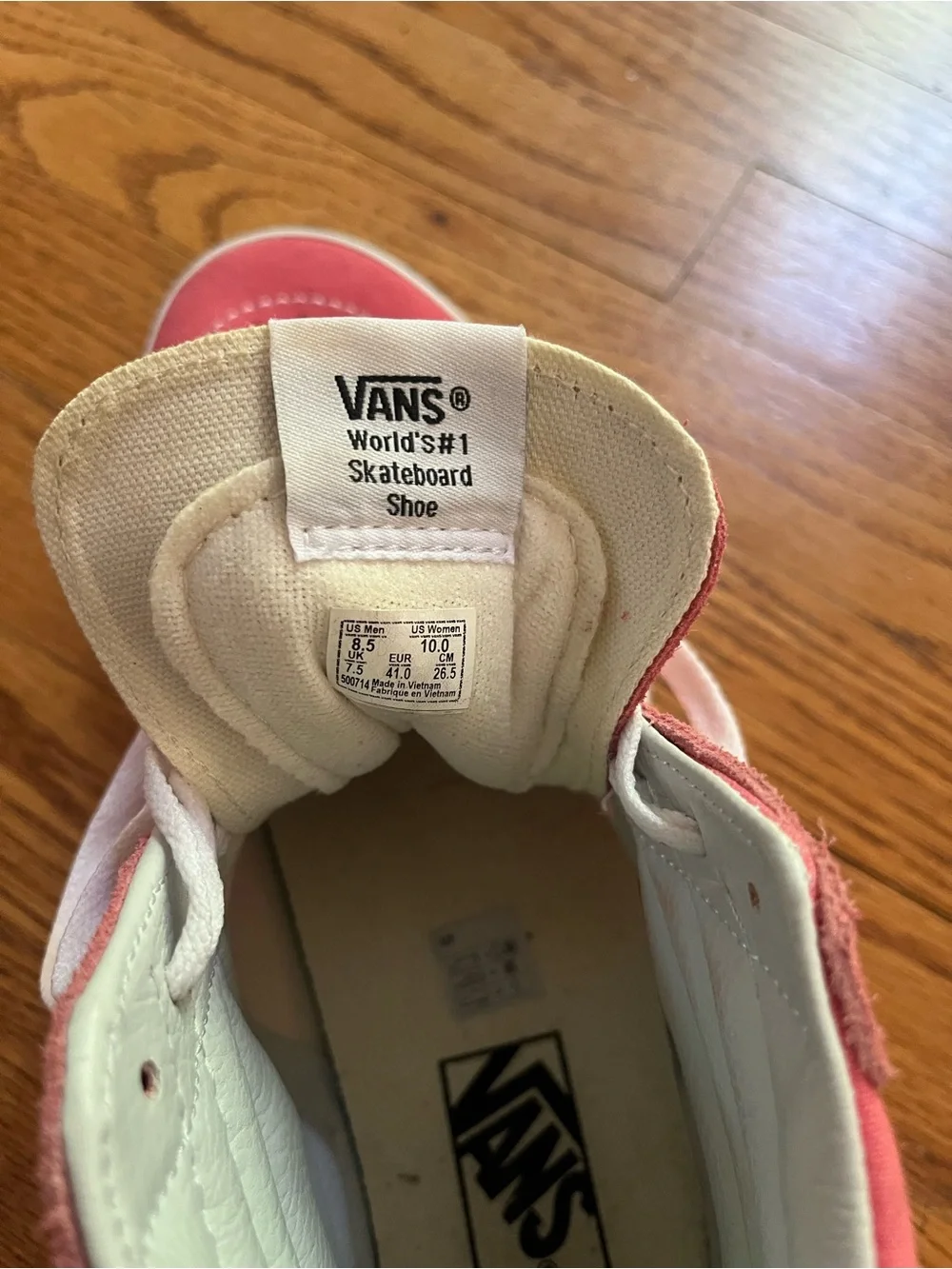 Vans Coral Pink High-Top Skate Sneakers with White Trim